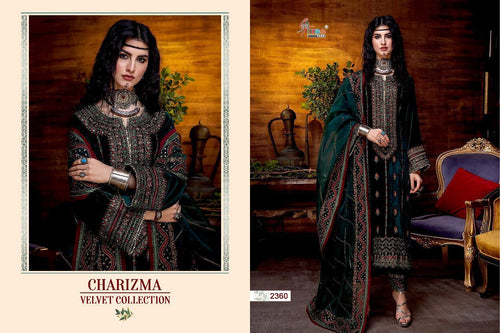 Green Pure Velvet Indian women's salwar kameez with dupatta ready to wear