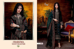Green Pure Velvet Indian women's salwar kameez with dupatta ready to wear