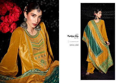 Gold Velvet Indian women's salwar kameez with dupatta ready to wear