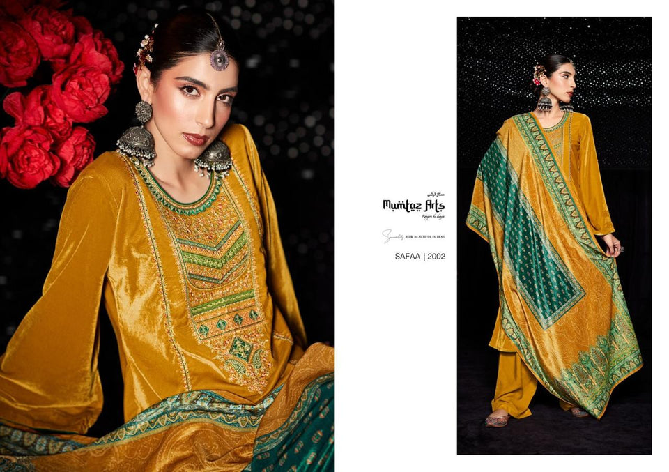 Gold Velvet Indian women's salwar kameez with dupatta ready to wear