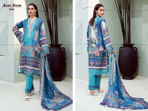 Aqua Lawn Cotton Indian women's salwar kameez with dupatta ready to wear