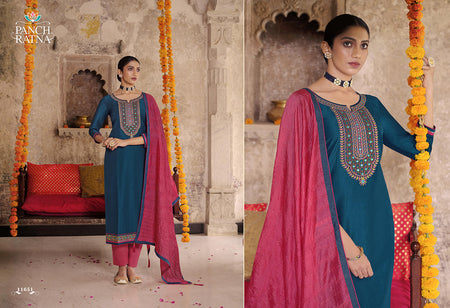 Blue Heavy Parampara Silk Indian women's salwar kameez with dupatta ready to wear