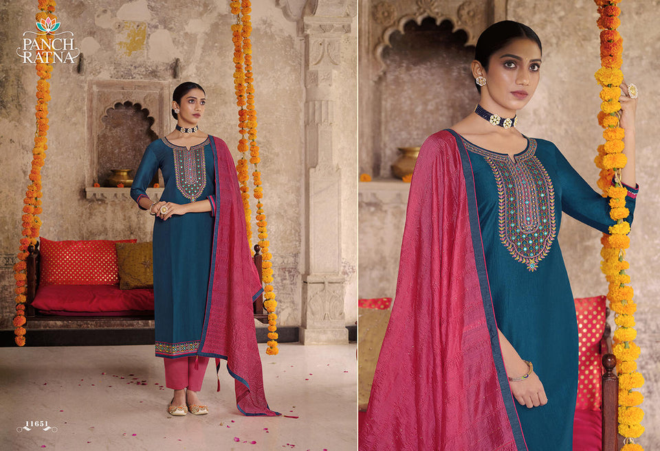 Blue Heavy Parampara Silk Indian women's salwar kameez with dupatta ready to wear