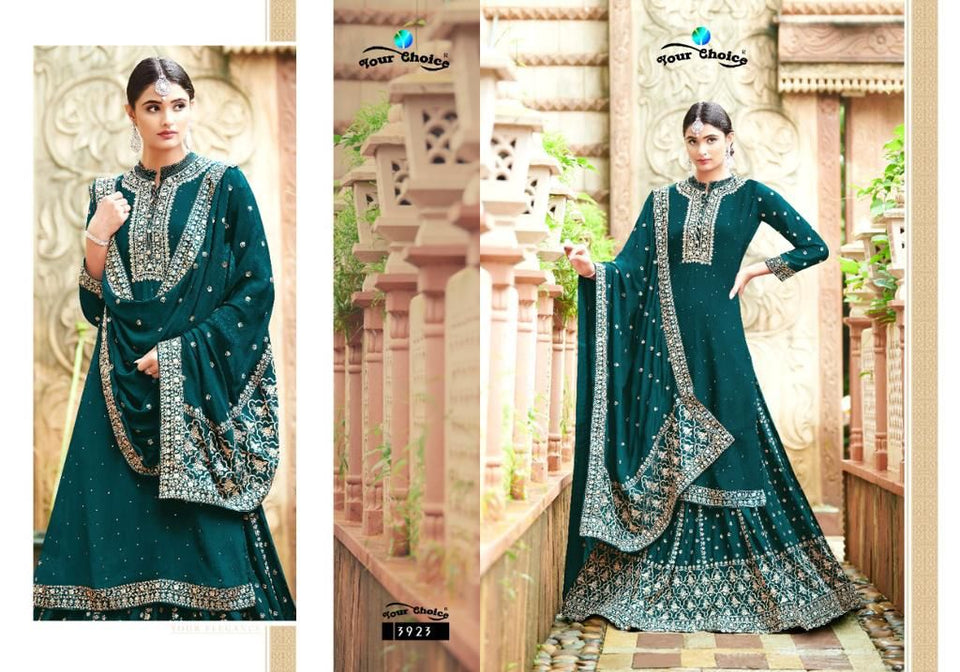 Green Chinon Indian women's salwar kameez with dupatta ready to wear