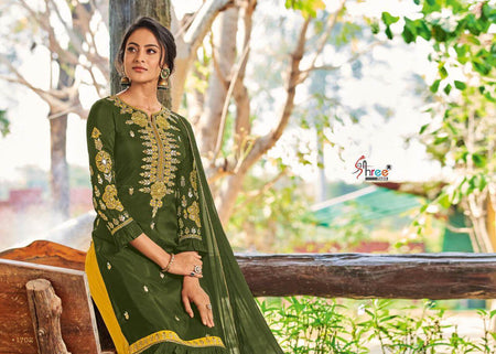 Green Pure Viscose Opada Silk Indian women's salwar kameez with dupatta ready to wear