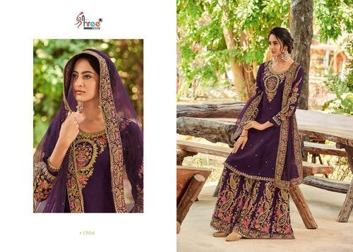 Purple Pure Viscose Opada Silk Indian women's salwar kameez with dupatta ready to wear