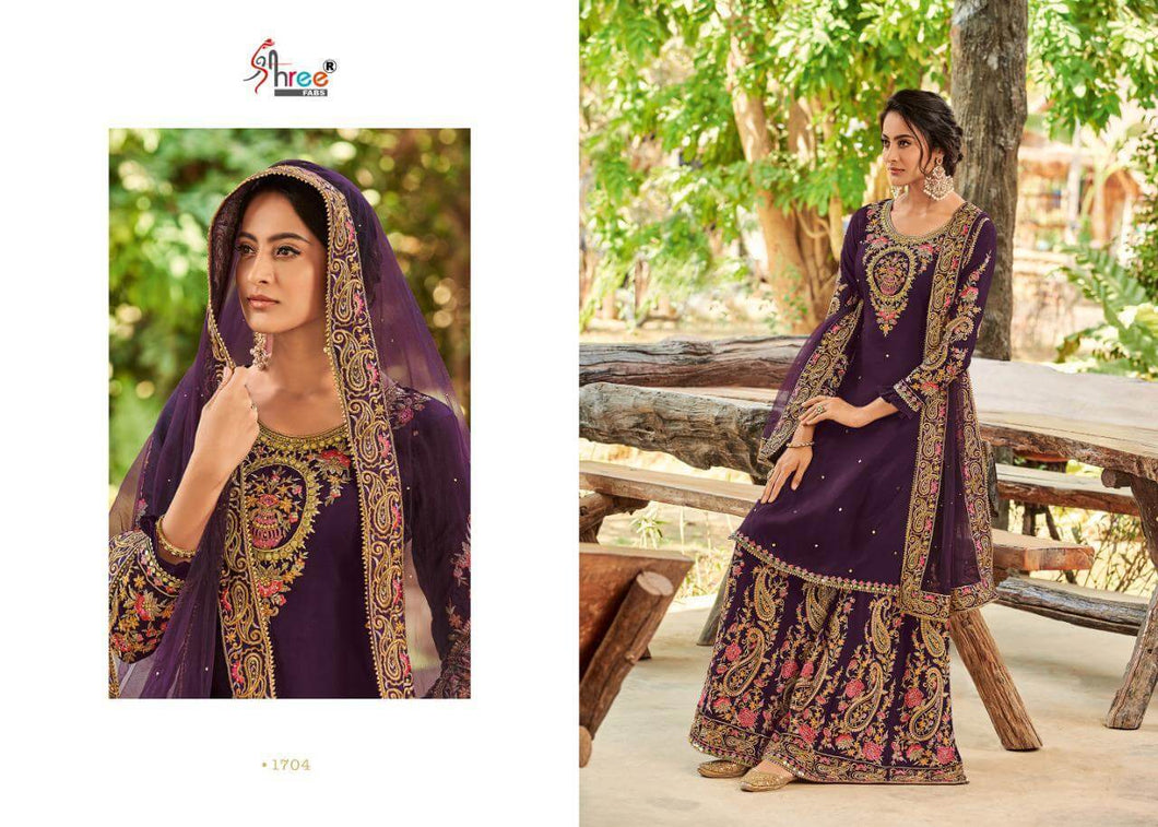 Purple Pure Viscose Opada Silk Indian women's salwar kameez with dupatta ready to wear