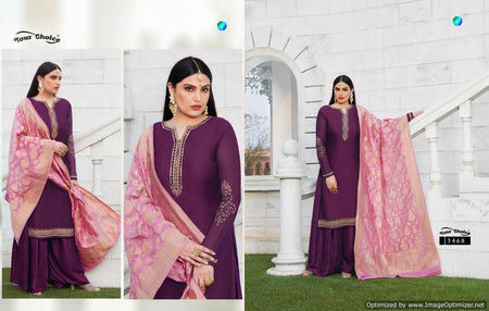 Purple Satin Georgette Indian women's salwar kameez with dupatta ready to wear