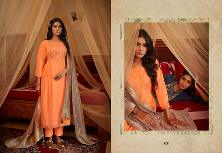 Coral Heavy Muslin Silk Indian women's salwar kameez with dupatta ready to wear