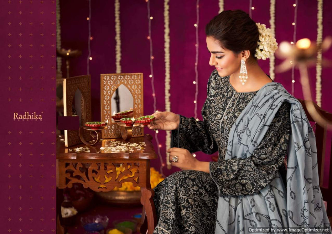 Black Blossom Cotton Indian women's salwar kameez with dupatta ready to wear