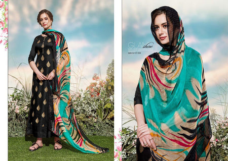 Black Pure Jam Foil Print Indian women's salwar kameez with dupatta ready to wear
