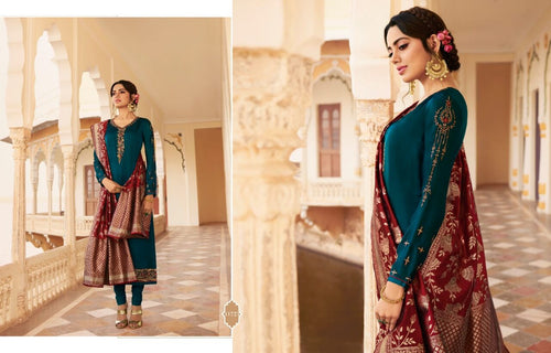 Green Fox Georgette Indian women's salwar kameez with dupatta ready to wear