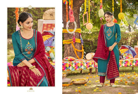 Multi Color Jam Silk Indian women's salwar kameez with dupatta ready to wear