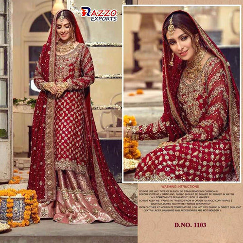 Red Fox Georgette Indian women's salwar kameez with dupatta ready to wear