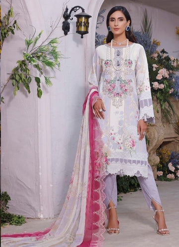 White Lawn Cotton Indian women's salwar kameez with dupatta ready to wear