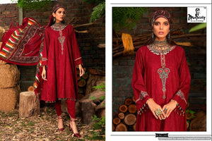 Red Jam Silk Indian women's salwar kameez with dupatta ready to wear