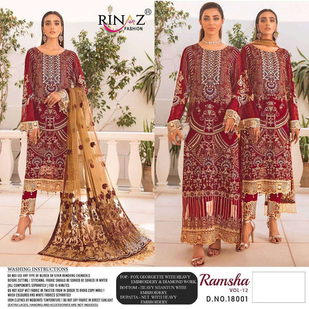 Red Faux Georgette Indian women's salwar kameez with dupatta ready to wear