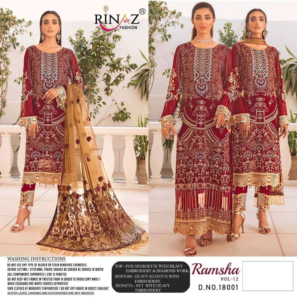 Red Faux Georgette Indian women's salwar kameez with dupatta ready to wear