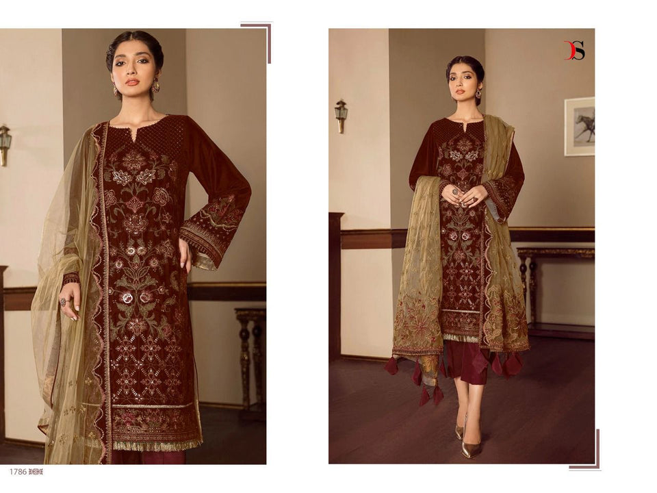 Brown Velvet Indian women's salwar kameez with dupatta ready to wear