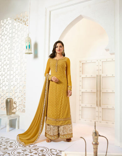 Gold Heavy Faux Georgette Indian women's salwar kameez with dupatta ready to wear