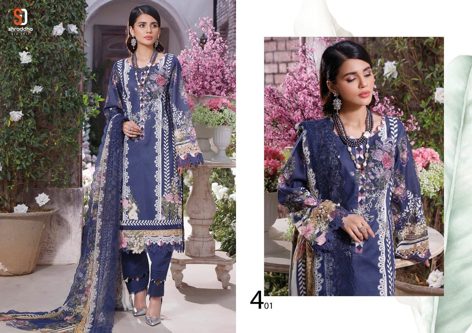 Blue Lawn Cotton Indian women's salwar kameez with dupatta ready to wear