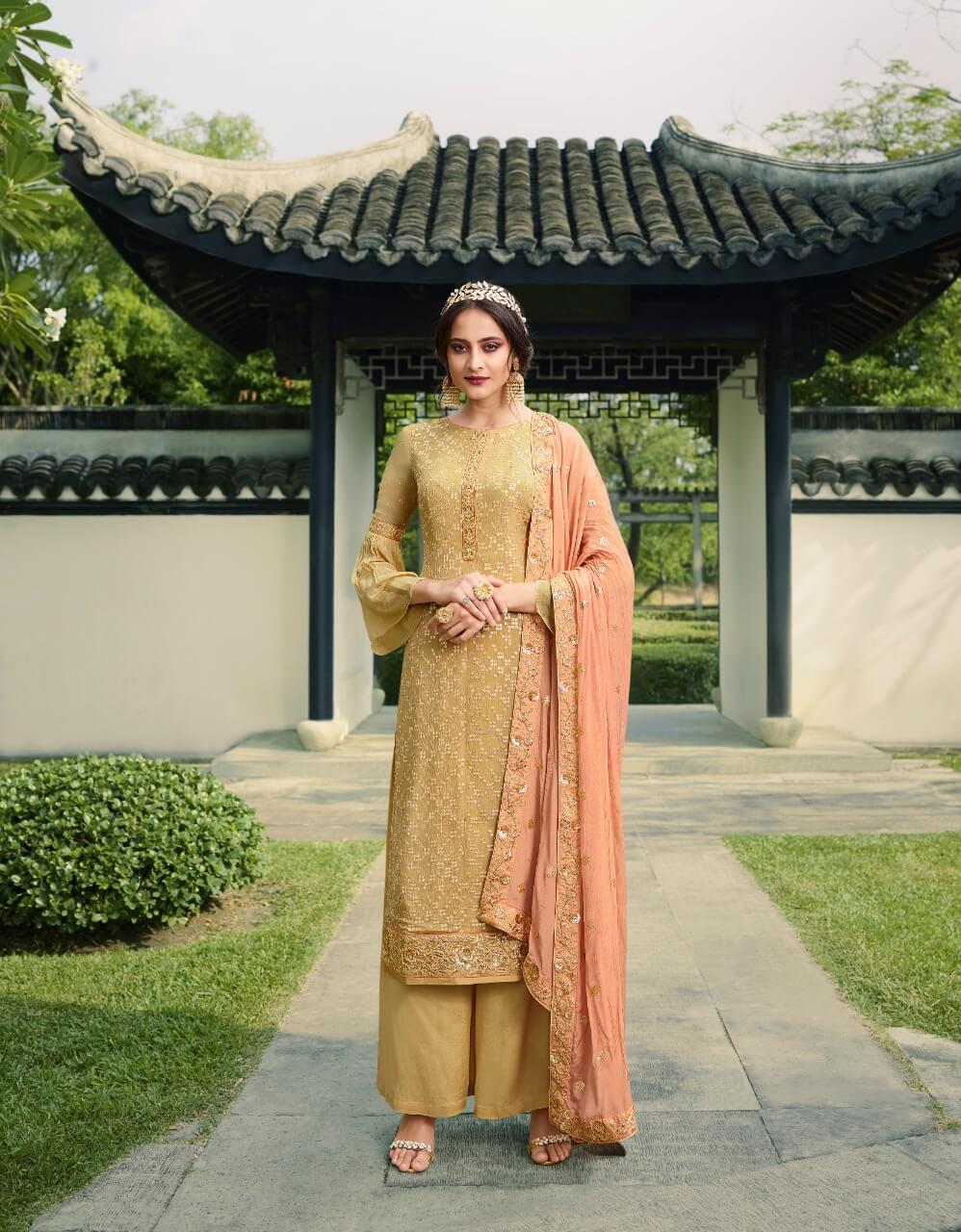 Gold Pure Viscose Indian women's salwar kameez with dupatta ready to wear