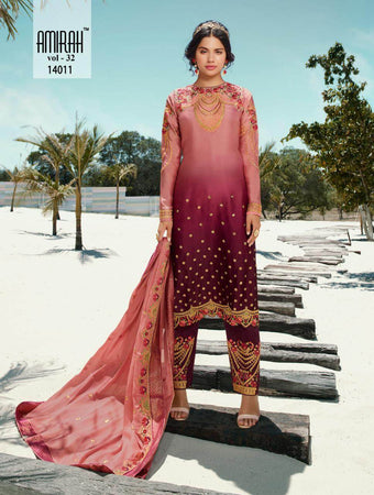 Multi Color Satin Georgette Indian women's salwar kameez with dupatta ready to wear