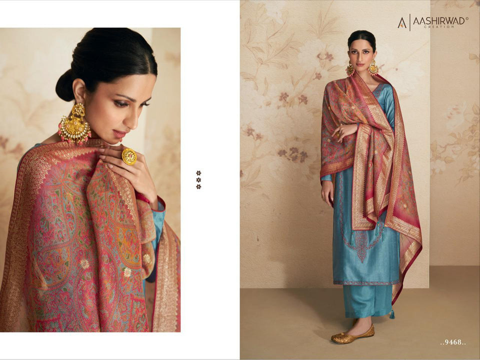 Aqua Premium Silk Indian women's salwar kameez with dupatta ready to wear
