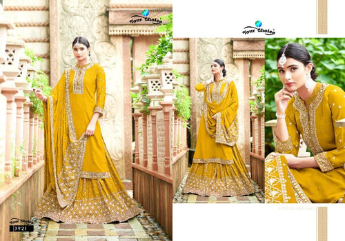 Gold Chinon Indian women's salwar kameez with dupatta ready to wear