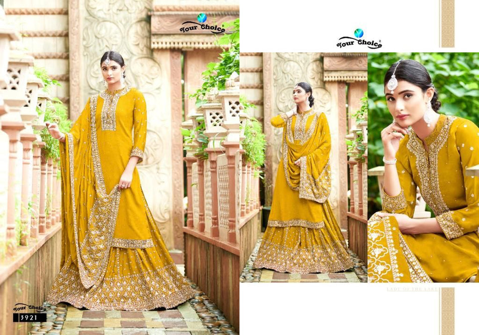 Gold Chinon Indian women's salwar kameez with dupatta ready to wear