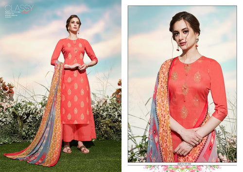 Multi Color Pure Jam Foil Print Indian women's salwar kameez with dupatta ready to wear