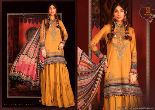 Gold Lawn Cotton Indian women's salwar kameez with dupatta ready to wear