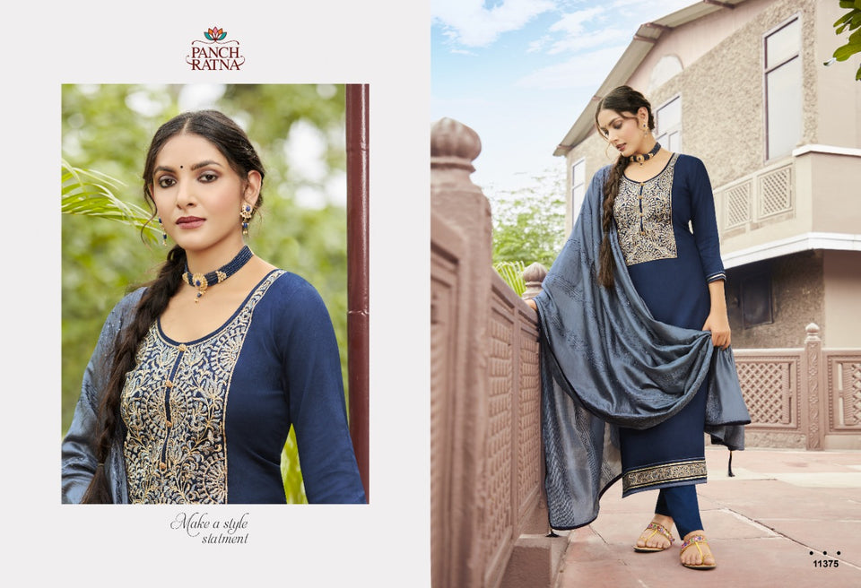 Blue Jam Silk Indian women's salwar kameez with dupatta ready to wear