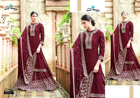 Brown Chinon Indian women's salwar kameez with dupatta ready to wear