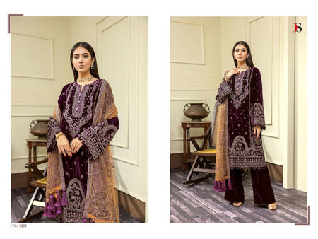 Purple Velvet Indian women's salwar kameez with dupatta ready to wear