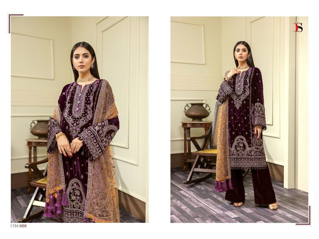 Purple Velvet Indian women's salwar kameez with dupatta ready to wear