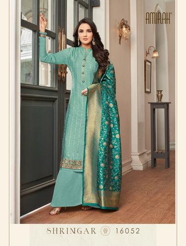 Aqua Heavy Modal Satin Silk Indian women's salwar kameez with dupatta ready to wear