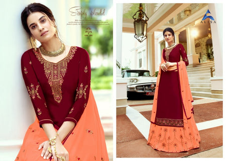 Brown Satin Georgette Indian women's salwar kameez with dupatta ready to wear