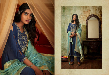 Blue Heavy Muslin Silk Indian women's salwar kameez with dupatta ready to wear