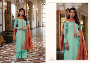 Turquoise Pure Muslin Silk Indian women's salwar kameez with dupatta ready to wear