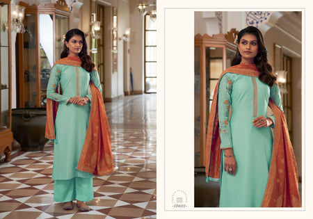 Turquoise Pure Muslin Silk Indian women's salwar kameez with dupatta ready to wear