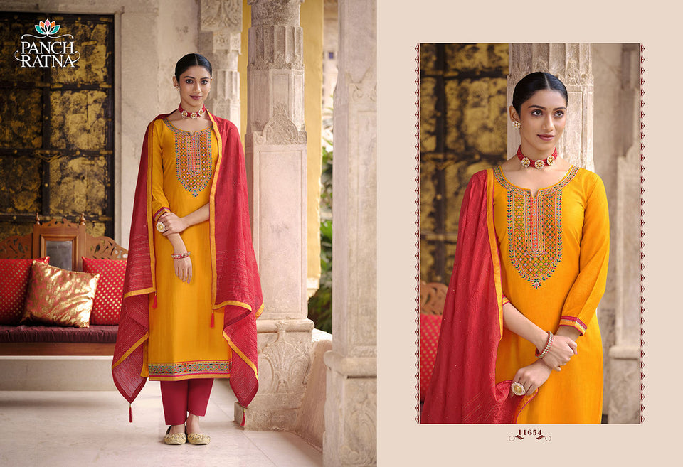 Gold Heavy Parampara Silk Indian women's salwar kameez with dupatta ready to wear