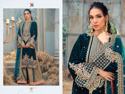 Green Velvet Indian women's salwar kameez with dupatta ready to wear