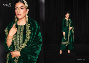 Green Pure Soft Velvet Indian women's salwar kameez with dupatta ready to wear