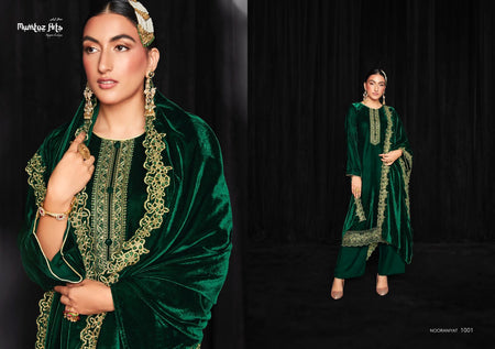 Green Pure Soft Velvet Indian women's salwar kameez with dupatta ready to wear