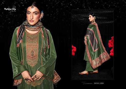 Green Velvet Indian women's salwar kameez with dupatta ready to wear