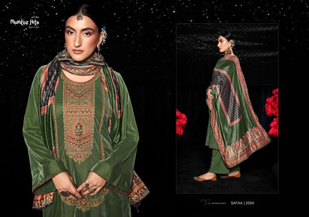 Green Velvet Indian women's salwar kameez with dupatta ready to wear