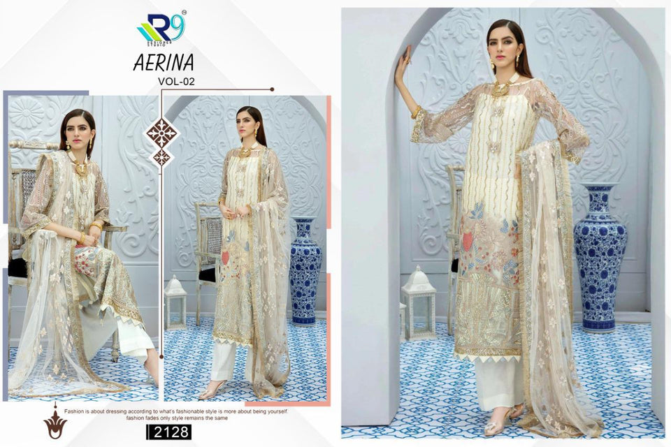 White Heavy Net Indian women's salwar kameez with dupatta ready to wear