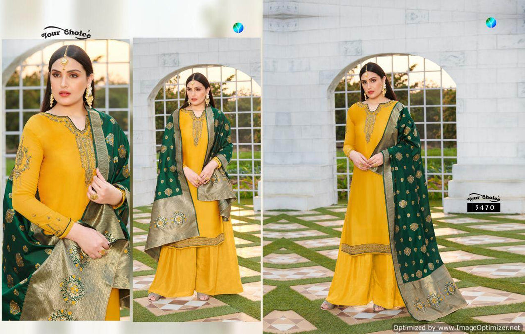 Gold Satin Georgette Indian women's salwar kameez with dupatta ready to wear