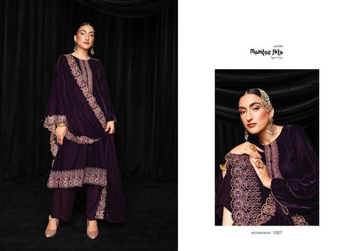 Purple Pure Soft Velvet Indian women's salwar kameez with dupatta ready to wear